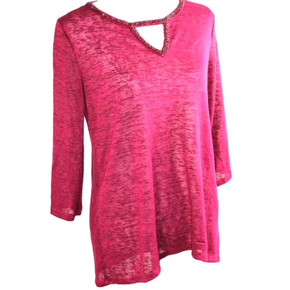 Juicy Couture Merlot Crystal Wrapped Neckline Knit Tunic, Size Medium - Picture 2 of 8